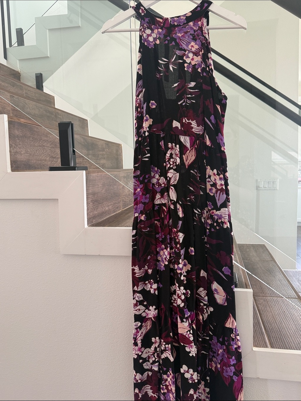 Black Floral Maxi Dress with Purple & Pink Blooms